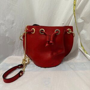 DV Genuine Leather Red Bucket Bag Gold Chain Strap